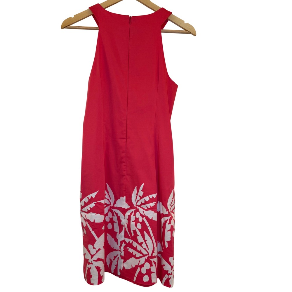 Trina Turk Palm Tree Shift Dress Women 4 Coral Pink Excellent Tropical High Neck - Picture 8 of 12